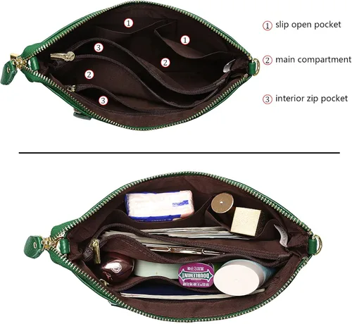 Vista 5 de Uromee Cartera de mano para mujer, de piel auténtica, con cadena de hombro desmontable