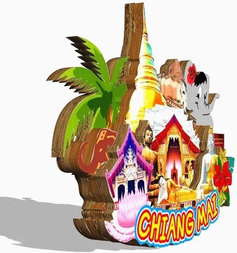 Vista 2 de Chiang Mai Tailandia imán de nevera de madera 3D monumentos de viaje coleccionables recuerdos decoración hecha a mano - 2