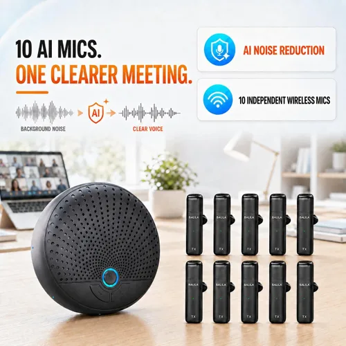 Vista 6 de Altavoz de conferencia CM300 con 10 micrófonos inalámbricos AI, 360° Pickup, rango de 65 pies, reducción de ruido, cancelación de eco, altavoz USB