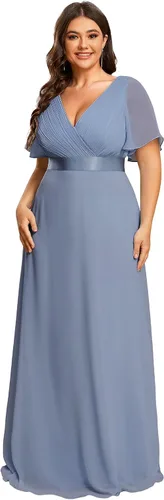 Vista 9 de Ever-Pretty Vestidos formales de noche de gasa para mujer con cuello en V de talla grande para mujeres con curvas, vestido de dama de honor de largo