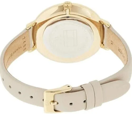Vista 3 de Tommy Hilfiger 1782110 - Correa de cuero gris claro para mujer, acero inoxidable, 1.496in, Beige