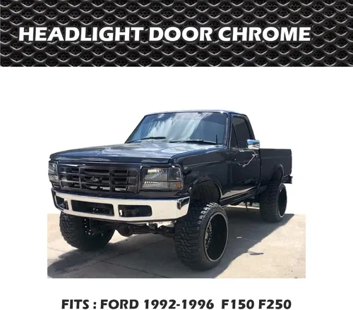 Vista 8 de CNNELL Parrilla para puerta de faros delanteros, 1 par, color negro cromado, compatible con Ford F150 F250 F350 Bronco 1992-1996