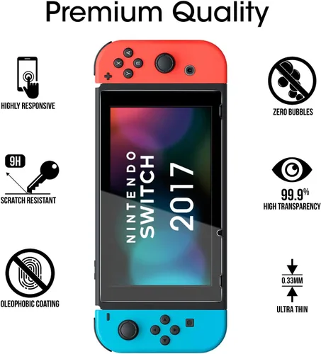 Vista 3 de amFilm OneTouch - Protector de pantalla de cristal diseñado para Nintendo Switch modelo 2017, con kit de alineación automática, sin burbujas paquete