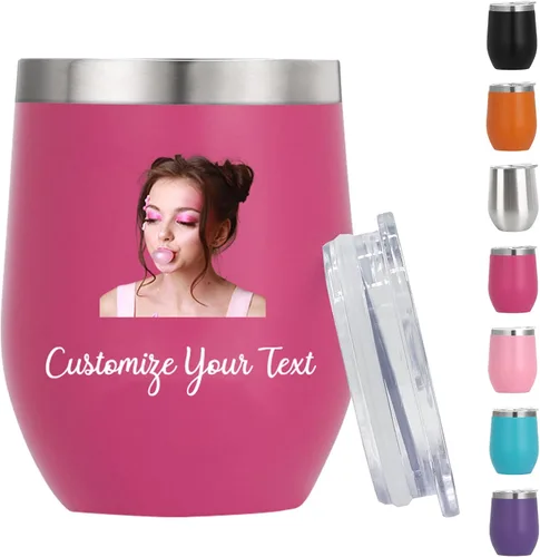 Vista 12 de Vasos de vino personalizados con nombres y fotos con tapa para mujeres, juego de vasos de vino aislados personalizados de acero inoxidable, regalos