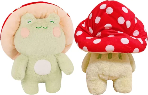 Vista 7 de Peluche de Rana Lindo Sombrero de Hongo Animales de Peluche Juguetes de Peluche Kawaii Cojín Decorativo Decoración del Hogar y Habitación Regalo