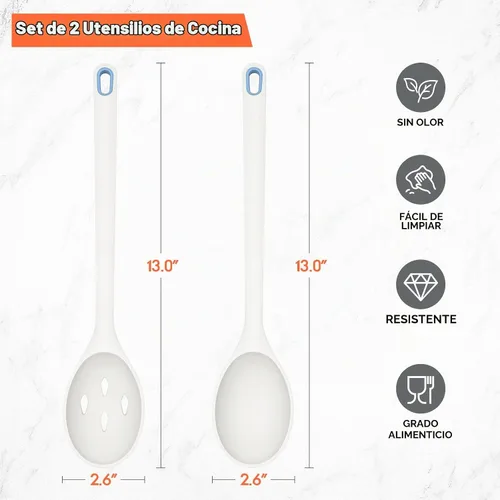 Vista 2 de Cuchara de cocina de silicona, cucharas sólidas y ranuradas Blanco