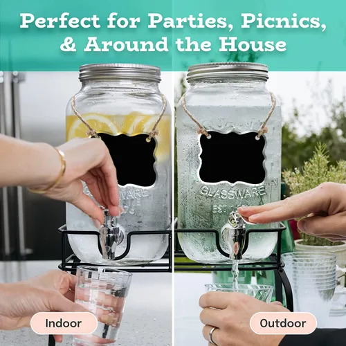 Vista 4 de Estilo Dispensador de bebidas de vidrio para fiestas, juego de 2-1 galón dispensador de bebidas de Halloween con soporte, dispensador de agua