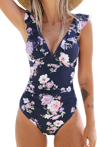 Vista 16 de CUPSHE Traje de baño de una pieza para mujer, con cuello en V, fruncido y Negro