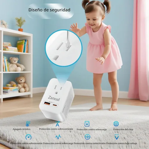 Vista 5 de Adaptador de enchufe de viaje europeo 6 en 1, convertidor de voltaje de 220 V a 110 V, adaptador de viaje de EE. UU. a Europa, adaptador