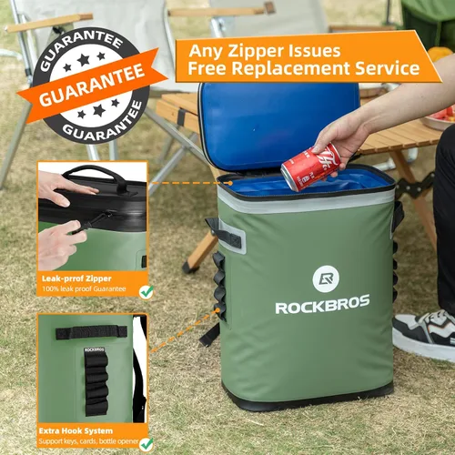 Vista 2 de ROCKBROS Enfriador de mochila a prueba de fugas, enfriador de lados suaves, impermeable, aislada, bolsa enfriadora para 36 latas, enfriador suave