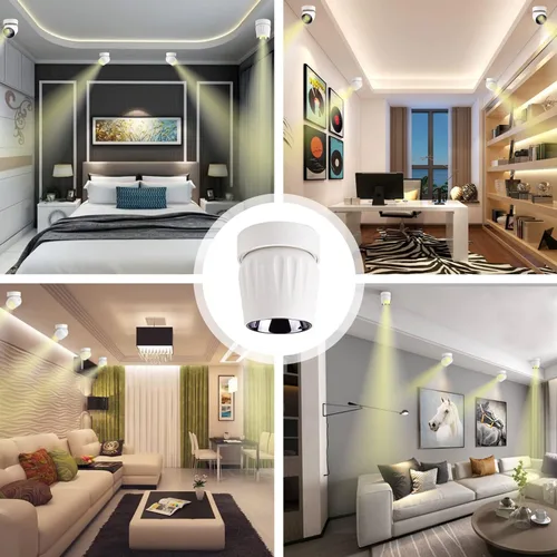 Vista 2 de Foco de techo LED de 12 W, luz direccional de rotación de 360°, 3000 K, blanco cálido, lámpara de pared para pasillo, galería, sala de estar/blanco