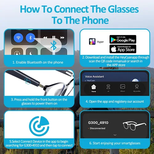 Vista 7 de Lentes Bluetooth inteligentes AI con altavoces de oído abierto y asistente de voz, traducción en tiempo real, lentes de luz anti-azul para negocios