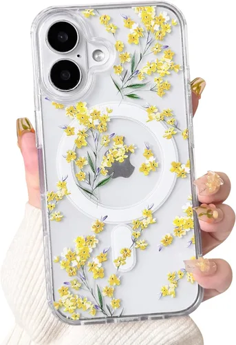 Vista 58 de NITITOP Funda magnética transparente compatible con iPhone 14 Plus/15 Plus, compatible con MagSafe lindas flores, hojas florales para mujeres