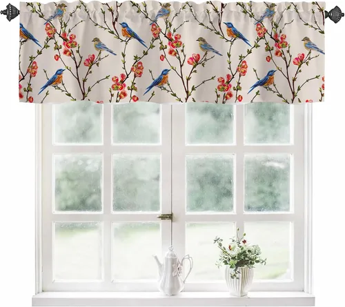 Vista 11 de Cortinas de cenefa para ventanas, patrón marroquí en acuarela, cenefa semitransparente, con formas geométricas abstractas, bolsillo para cortinero
