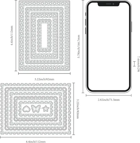Vista 2 de 12 piezas de troqueles de corte rectángulo con marco troquelado, plantillas en capas, troqueles de fondo para hacer tarjetas, troqueles de metal