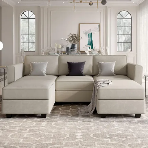 Vista 19 de Belffin - Sofá modular de terciopelo con asientos de almacenamiento, sofá de 3 plazas para sala de estar, color negro