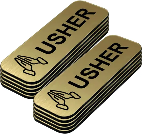 Vista 18 de Usher - Placa de identificación de 1 x 3, color negro, manos orantes (paquete de 3)