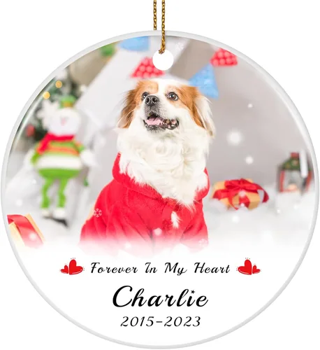 Vista 20 de Paquete de 4 adornos de Navidad personalizados 2025 de cerámica personalizada con foto y texto para decoración de árbol de Navidad, primera Navidad