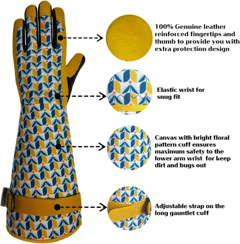 Vista 6 de Guantes Largos de Jardinería, Resistentes a Espinas y Pinchazos, Guantes Protectores para Rosas y Cactus para Jardinero, Regalos