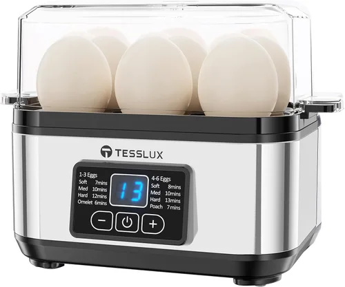 Vista 8 de Tesslux Cocedor Eléctrico Rápido de Huevos, Capacidad para 6 Huevos para Huevos Duros, Huevos Escalfados, Huevos Revueltos, o Fabricante de Gris