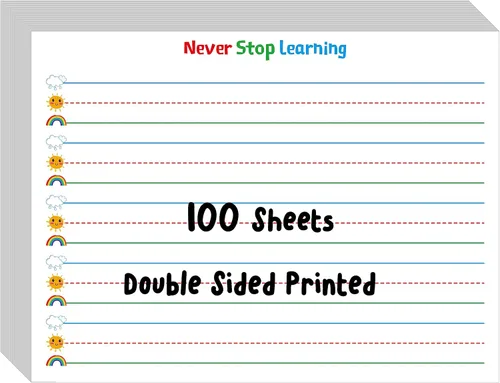 Vista 7 de 100 hojas de papel de escritura a rayas, impresión de doble cara, espacio de líneas de 1 pulgada con área en blanco, papel de escritura a mano