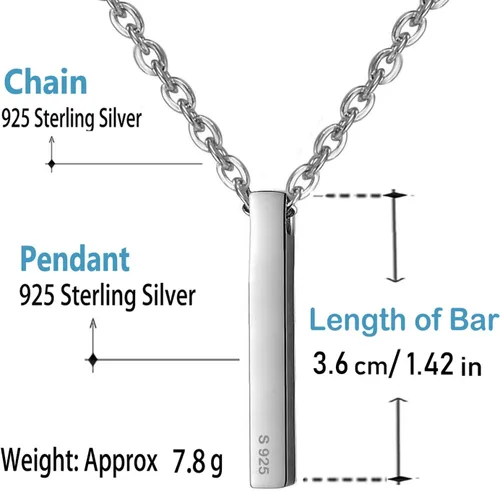 Vista 3 de Perfect 4U Collar largo redondo de plata de ley 925 para mujer, joyería hecha a mano de 16 a 30 pulgadas Barra vertical