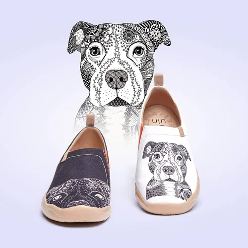 Vista 2 de UIN Zapatos de viaje para hombre, de lona, informales, ligeros, cómodos, pintados, a la moda, Pitbull