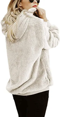 Vista 4 de ZJRXM Sudadera casual con capucha de forro polar sintético con cremallera y cordón suave para mujer