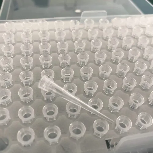 Vista 3 de Puntas de pipeta de 10 ul – Puntas universales de pipeta – en rack, sin ARNasa/DNasa y seguras para pirógenos, transparentes, 96 puntas/paquete