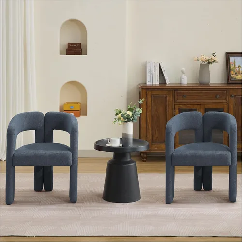 Vista 9 de adochr Modernas sillas de comedor de barril, silla de comedor tapizada de lino con patas de madera, sillas decorativas con brazos, cómodos sillones