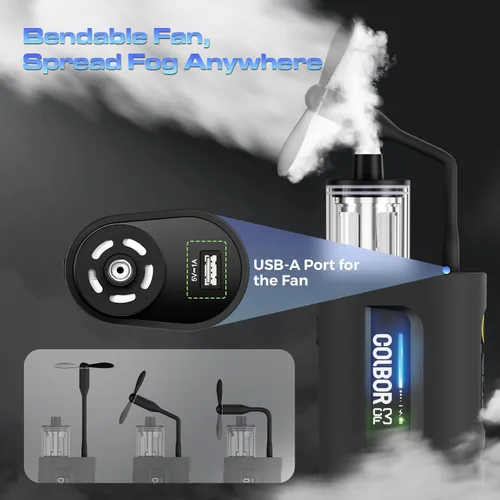 Vista 4 de Máquina de niebla portátil COLBOR CF3, mini máquina de humo manual para fotografía con control remoto, pequeño difusor de neblina con protección