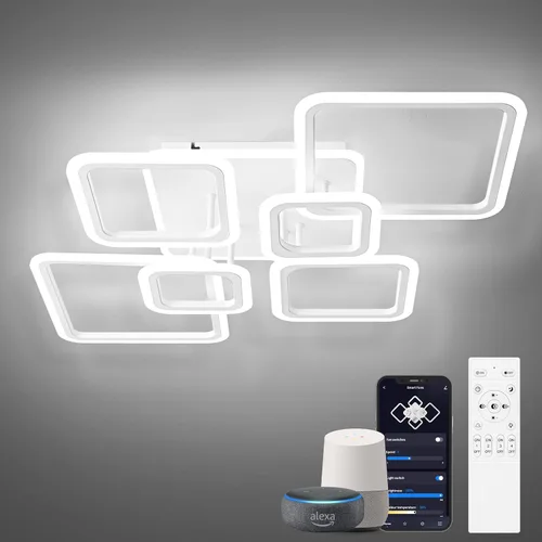 Vista 14 de Modernas luces LED de techo para dormitorio, 40.2 pulgadas, regulables, cuadradas, 6+1 anillos, luces de techo para sala de estar con control remoto