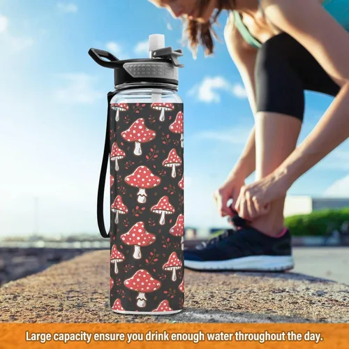 Vista 6 de Fustylead Amanita - Botella de agua de 32 onzas con popote, transparente a prueba de fugas, para mujeres y hombres, para deportes al aire libre
