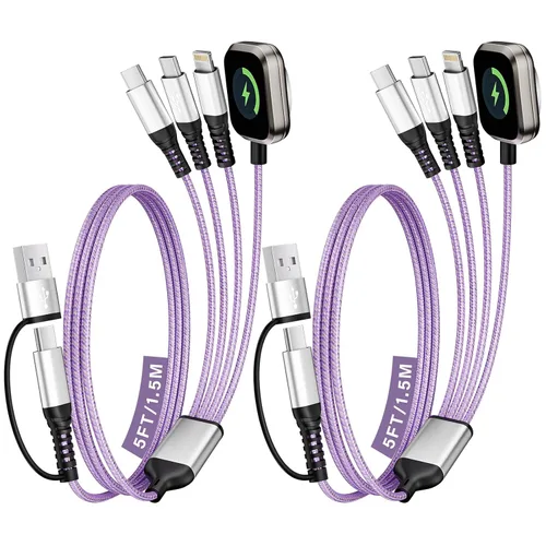 Vista 13 de Cruise Travel Essentials 2026, cable USB A/C 3 en 2 para iPhone 17, cargador iWatch, cable de carga múltiple trenzado, cable de carga múltiple