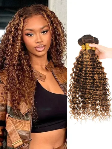 Vista 61 de Cabello Humano Rizado Castaño Rojizo, Trama Gruesa Castaño Cobrizo Rojo Coloreado Ondas Profundas Paquetes Individuales Cabello Humano 12A Tejido
