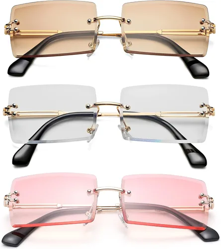 Vista 16 de Gafas de sol rectangulares para hombres/mujeres, gafas de sol pequeñas sin montura cuadrada