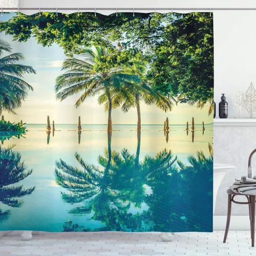 Vista 47 de Ambesonne Cortina de ducha retro, diseño clásico de rayas verticales, imagen, imagen antigua, obra de arte, juego de decoración de baño de tela