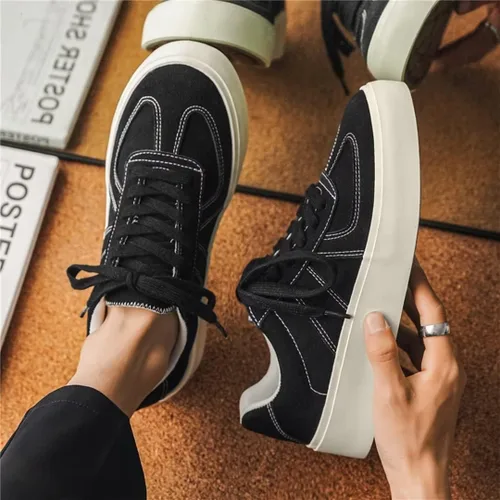Vista 3 de Jakcuz Zapatillas de lona para hombre, cómodas, ligeras, bajas, para patinar, con cordones, zapatos casuales para caminar