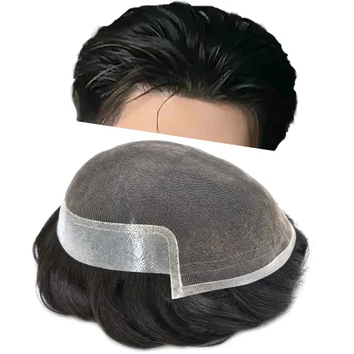 Vista 45 de Mens Toupee Remy Human Hair System For Men Bleached Knot Toupee Hair Piece For Men French Lace Toupee For Men Hairpiece 8X10#17 Dark Ash Blonde 90%