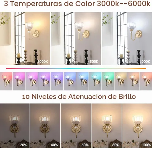 Vista 3 de Juego de 2 apliques de pared vintage a pilas, lámpara de pared recargable con batería de 5000 mAh y control remoto, luces de pared regulables