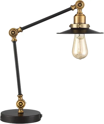 Vista 9 de 360 Lighting Gilmore - Lámpara de escritorio pequeña de 20 pulgadas, USB, ajustable, color negro y dorado rústico Puertos USB A+C Carga Industrial