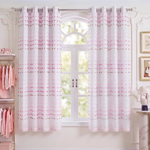 Vista 23 de RYB HOME Cortinas rosas con bonito pompón transparente superposición de 96