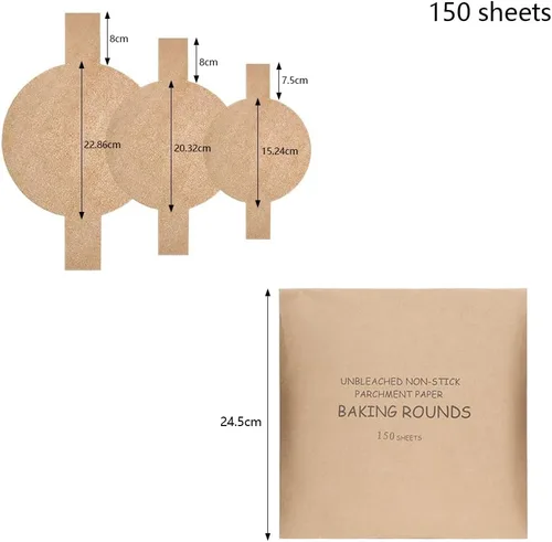 Vista 2 de 150 piezas de papel pergamino redondos precortados círculos para tartas forros antiadherentes para hornear papel circular con pestañas de fácil