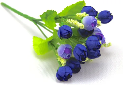 Vista 4 de RayLineDo® Paquete de 6 flores artificiales de seda artificial de color azul