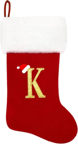 Vista 190 de Calcetines de Navidad bordados de 20 pulgadas con monograma, terciopelo negro con puño de felpa blanca supersuave, adornos clásicos para decoración