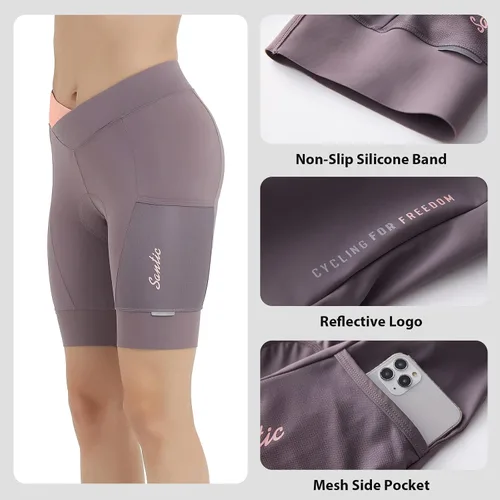 Vista 4 de Santic Pantalones cortos de ciclismo para mujer, mallas transpirables acolchadas