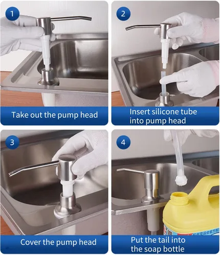 Vista 7 de Dispensador de jabón integrado para fregadero de cocina, bomba dispensadora de jabón de encimera con kit de tubo de extensión de 47 pulgadas, no es