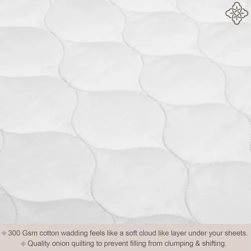 Vista 4 de Funda de colchón 100% algodón orgánico, certificado GOTS, cubrecolchón acolchado de 300 GSM, protector con guata de algodón suave, color blanco