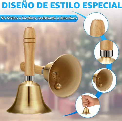 Vista 2 de Eboot - 2 campanas de mano de latón macizo con mango de madera, campana