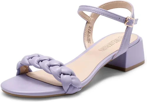 Vista 16 de DREAM PAIRS Zapatos de tacón bajo para mujer con correa de tobillo y puntera abierta trenzada, tacón grueso, sandalias de tacón grueso para fiestas